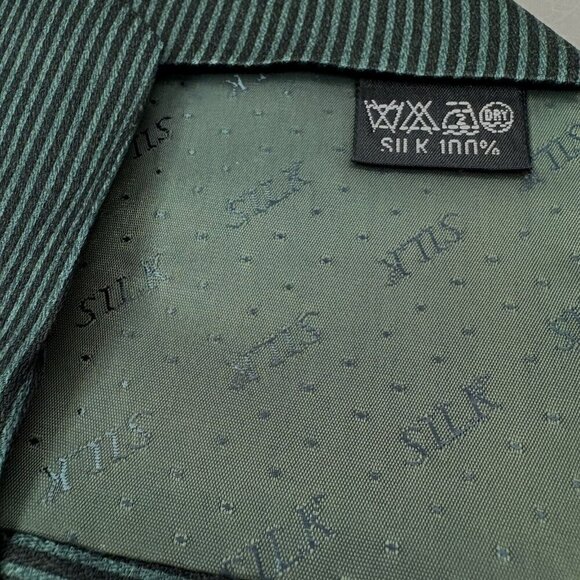 VTG 80s Grand Jour Paris Silk Striped Hunter Green Black Tie Men’s 57” Holiday - Picture 3 of 3